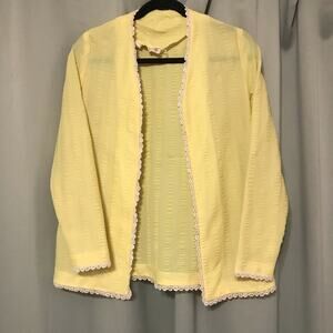 Vicky Vaughn Junior Pale Yellow Embroidered Hem Vintage 60s Cardgian
